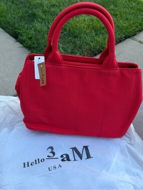 Hello 3AM Red Canvas Satchel Tote Crossbody Shoulder Bag New With Tags